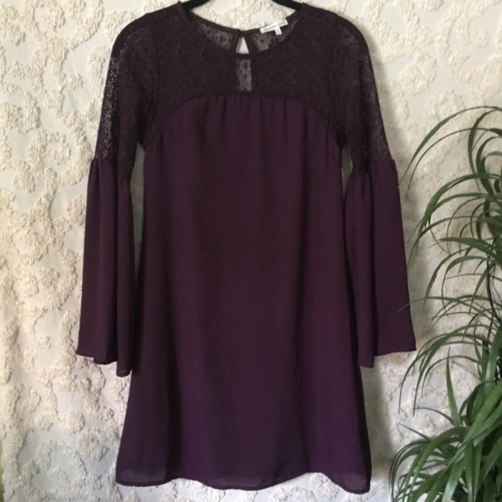 Purple Bell Sleeve Dress w Lace Charlotte Russe xs